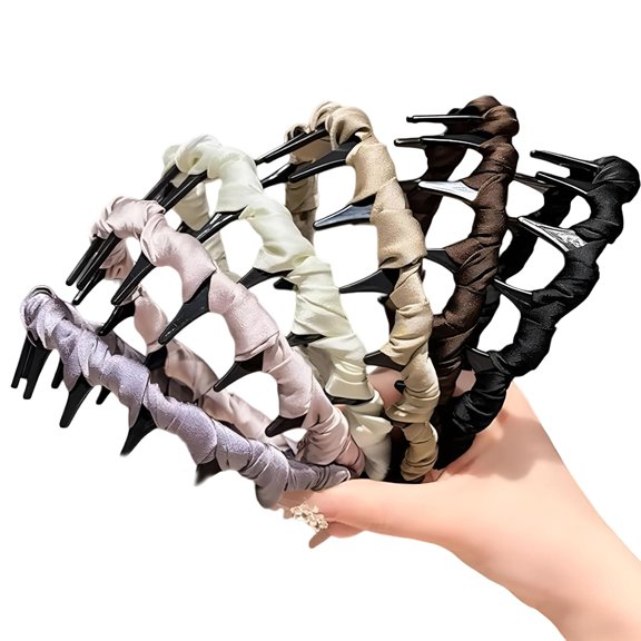 VANIDO Retro High Skull Pearl Headband, Reversible Retro Fashion Tooth High Skull Headband, Crystal & Pearl Embellished Wide High Cranium Headbands (6Pcs)