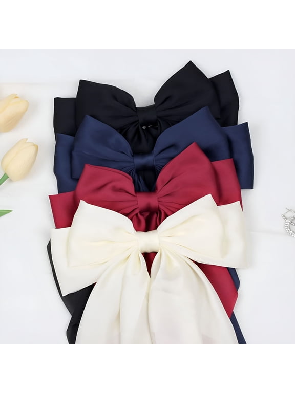 Silky Satin Hair Bows For Women Big Hair Bows Hair Ribbons With Long Tail L