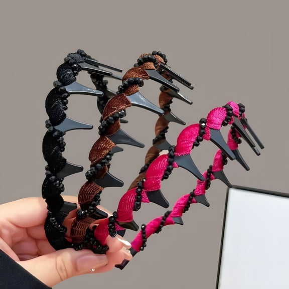 VANIDO Vintage Pearl Headband with Teeth Grip - Non Slip High Skull Hairband for Women Face Lift, Comfortable Fashion Hair Accessory Gift for Wedding, Party, Everyday 2pcs