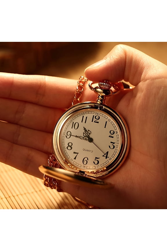 Vintage Pocket Watch Quartz Pocket Watch with Chain Classic Mechanical Movement Smooth Silver Steel Watch for Men Women