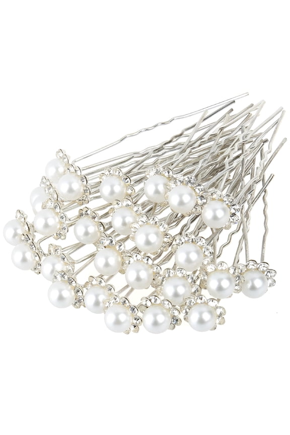 Wedding Pearl Hair Pins for Bride's Hairstyle - 40pcs - Flower Hair Pins Clips for Bridal & Prom Hair Accessories - U-Shaped Hair Pins Clips for Women with Rhinestones