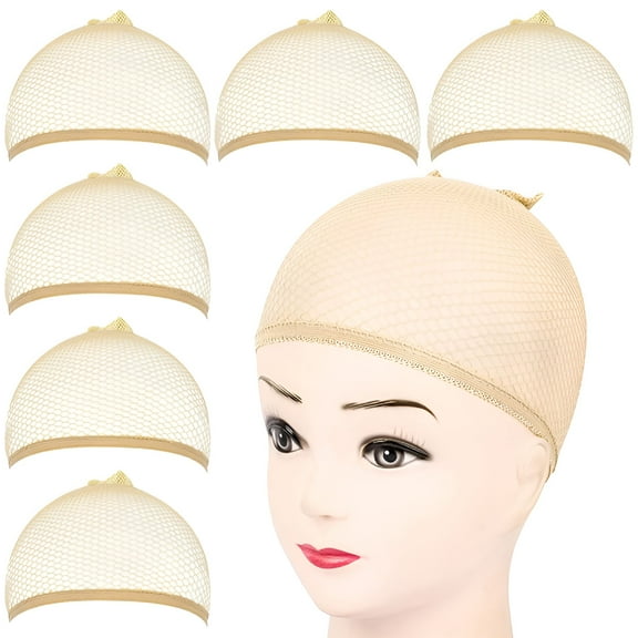 VANIDO Wig Cap, 6Pcs Light Brown Mesh Wig Cap, Closed End Hair Mesh Net, Liner Weaving Caps for Women, Men, Kids, Wig Caps for Halloween, Cosplay