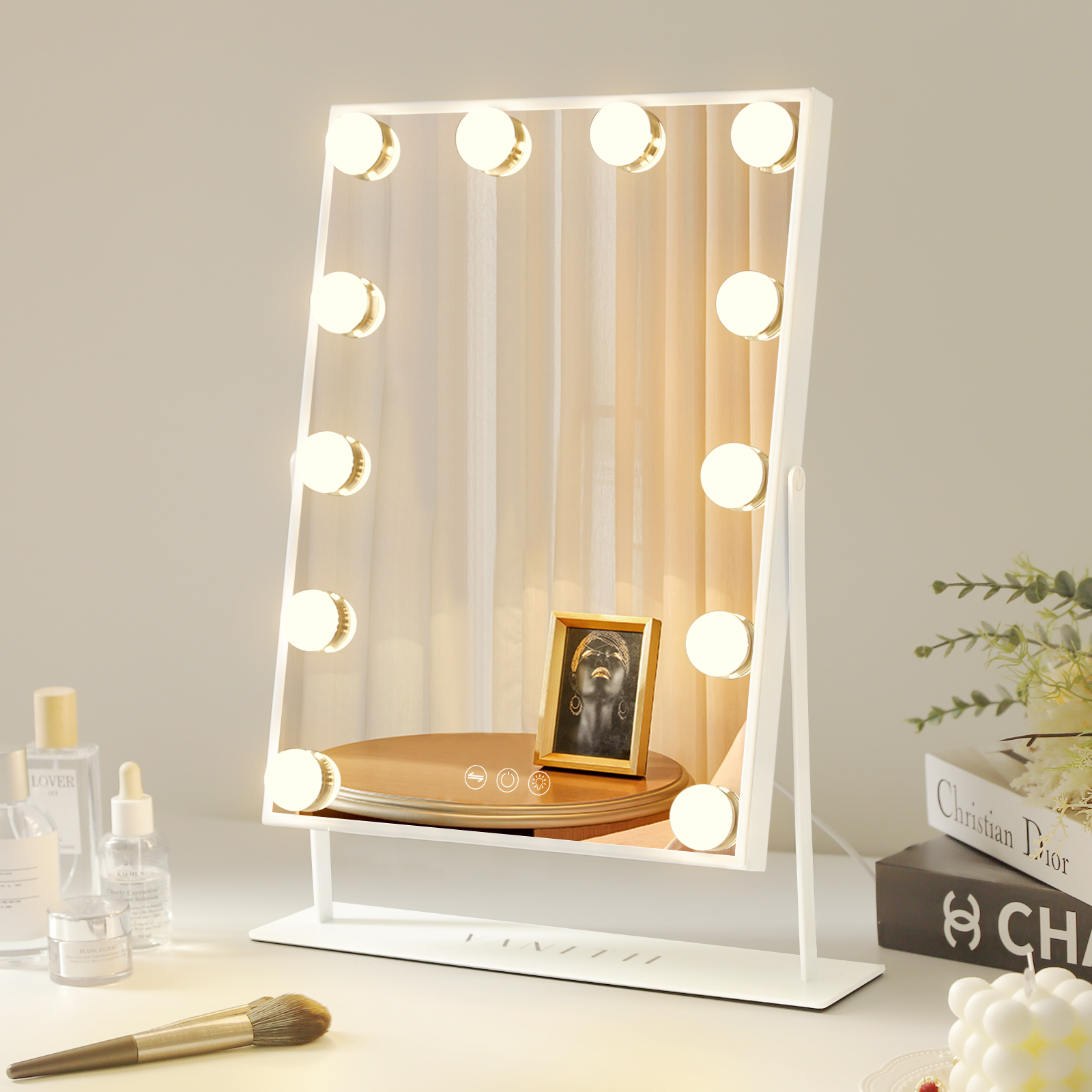 Luxfurni Hollywood Trifold Vanity Mirror with 10 LED Lights Dimmable