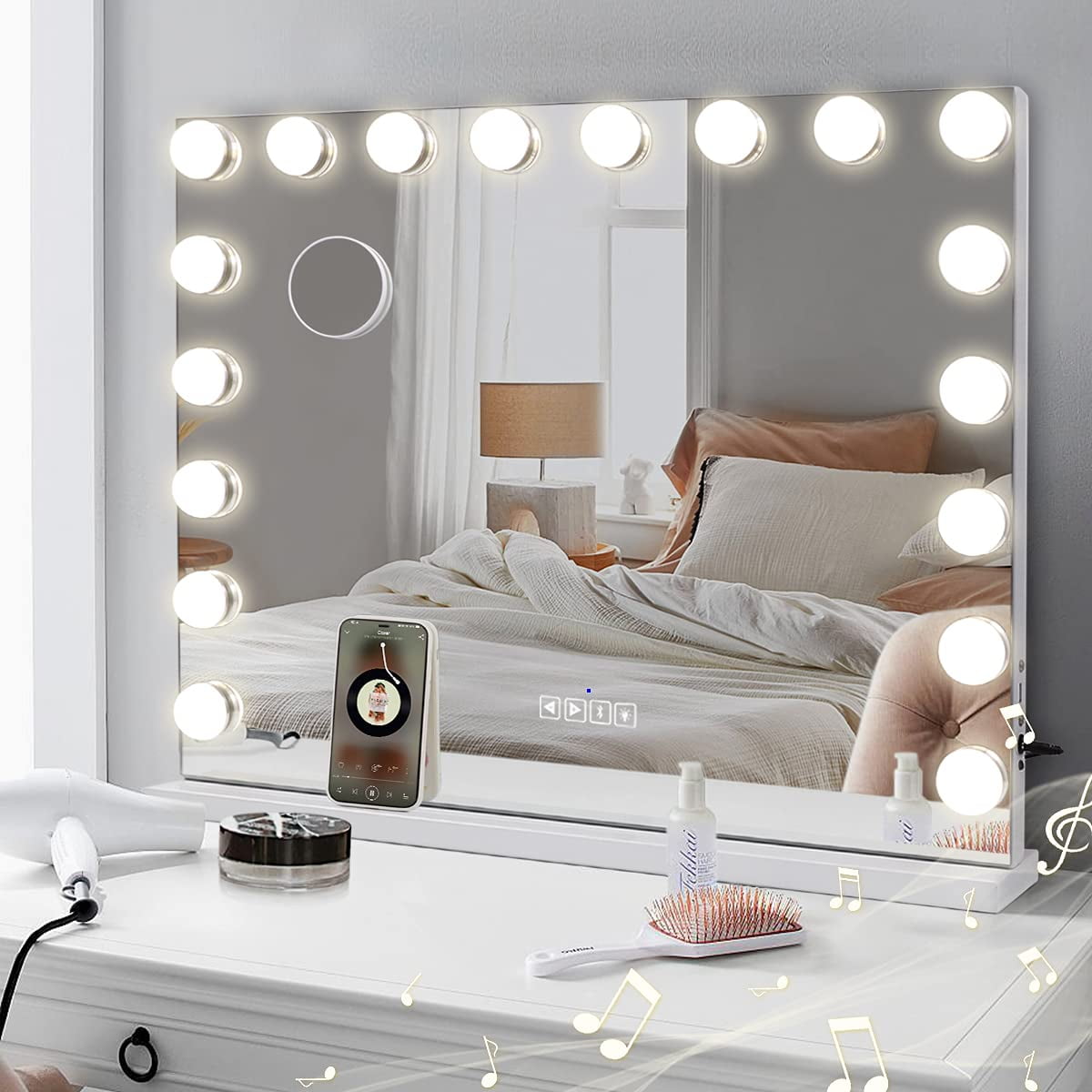 VANITII Large Hollywood Vanity Mirror with Lights Bluetooth Tabletop