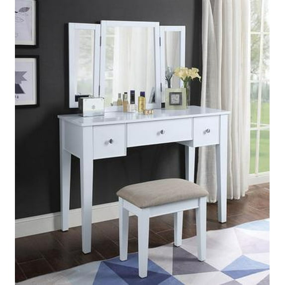 ACME Severus Vanity Set - - Tan Fabric & White