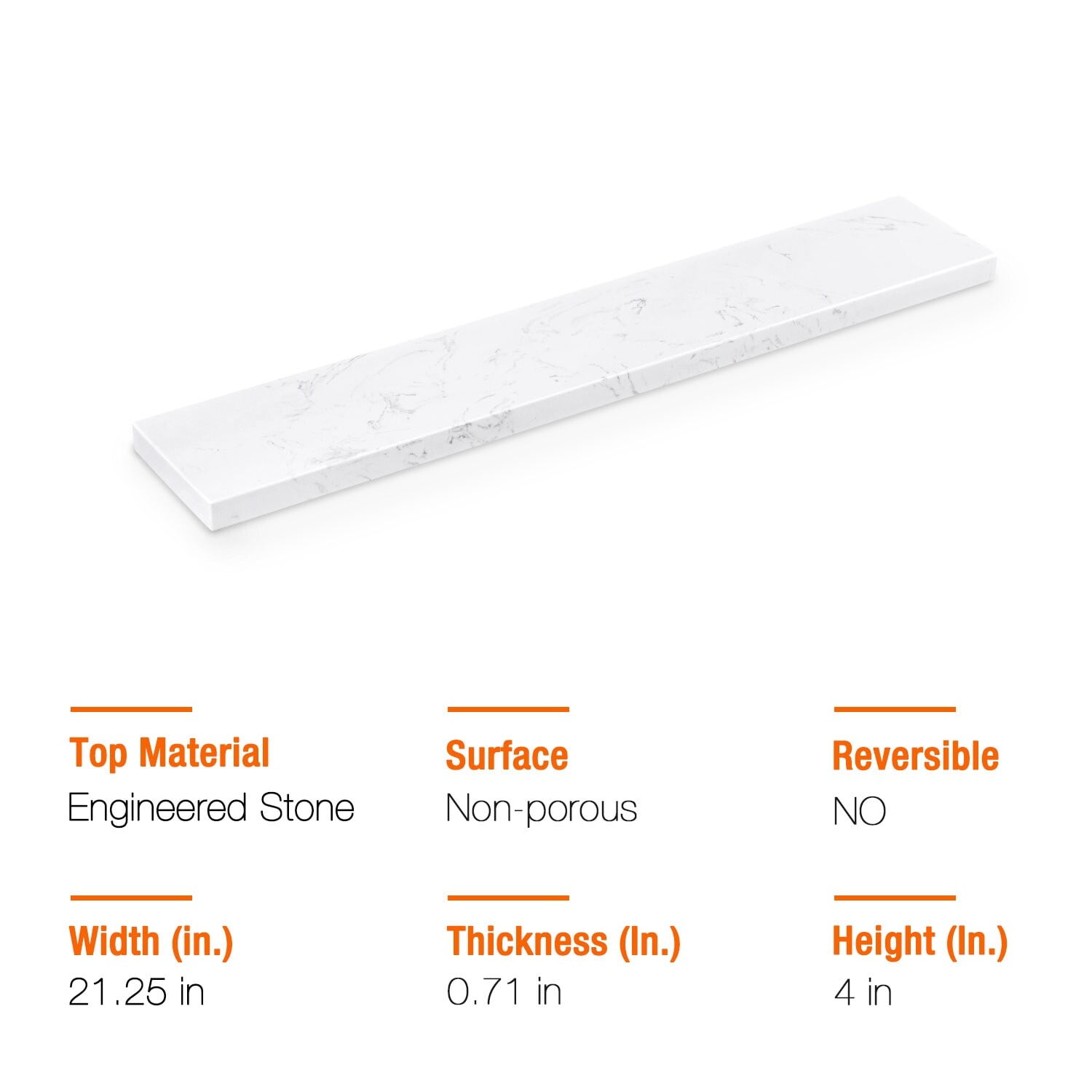 White Engineered Stone 21.25" Sidesplash for Vanity Sink Top