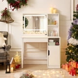 Mainstays Get Ready with Me GRWM Vanity Table with Lighted Mirror and Storage, White Finish - Walmart.com