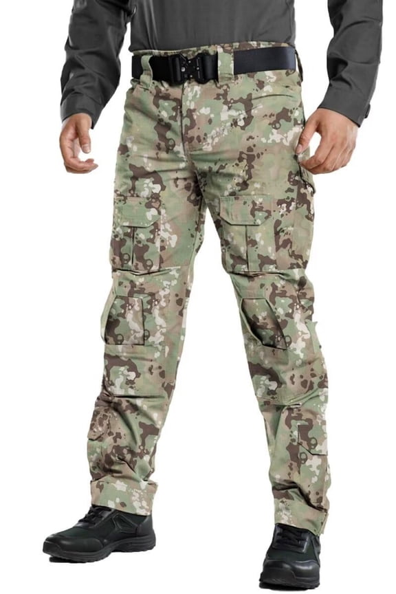 Men’s Water Resistant Cargo Pants – Durable Ripstop Hiking & Work Pants with 10 Pockets, Adjustable Waist, Knee Pad Inserts Not Included