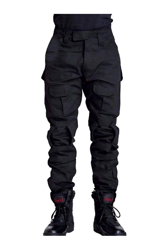 Men’s Water Resistant Cargo Pants – Durable Ripstop Hiking & Work Pants with 10 Pockets, Adjustable Waist, Knee Pad Inserts Not Included