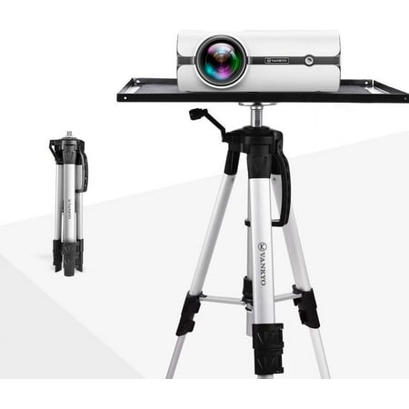 VANKYO Aluminum Tripod Projector Stand, Adjustable Laptop Stand, Multi-Function Stand, Computer Stand Adjustable Height 17'' to 46'' for Laptop with Plate and Carrying Bag (Silver)