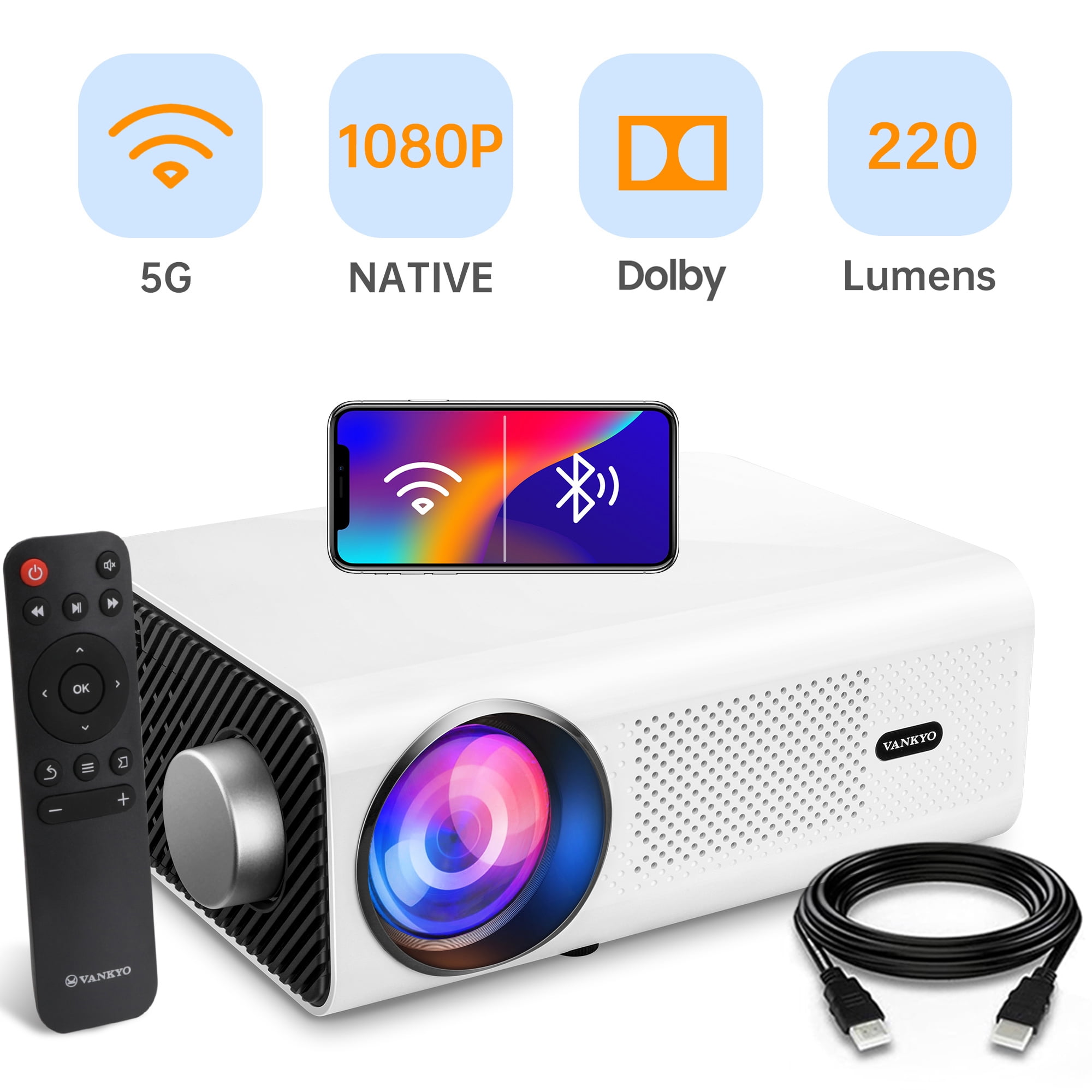 Videoprojecteur 5G Wifi Bluetooth, 9000 Lumens Native 1080P Full