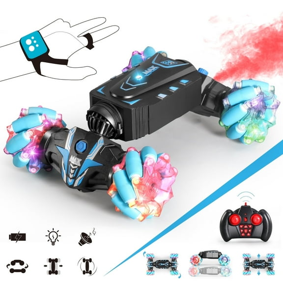 VANLINNY Gesture Sensing RC Stunt Car with Light and Music,Drift Hand Controlled Remote Control Twist Cars Toys for 8-12 yr Boys Girls,4WD 2.4GHz Monster Truck 360° Flips/Spray,Xmas Gift for Kids.