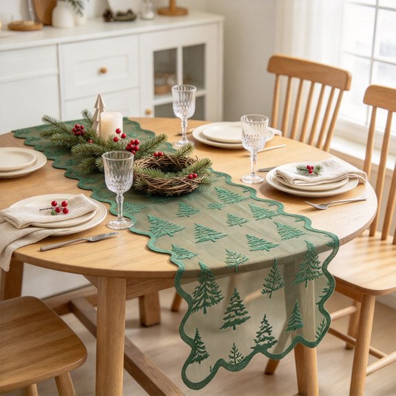 VANLOFE 14.17 x 70.08 Inch Table Runner, Polyester Holiday Lace Mesh, Christmas Gift for Styling a Dining Table or Sideboard with an Open Pattern Layer, Decorative Strip for Seasonal Hosting