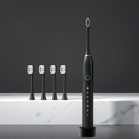 VANLOFE 6 Modes Electric Toothbrush With 4 Brush Heads Portable travel toothbrush Black