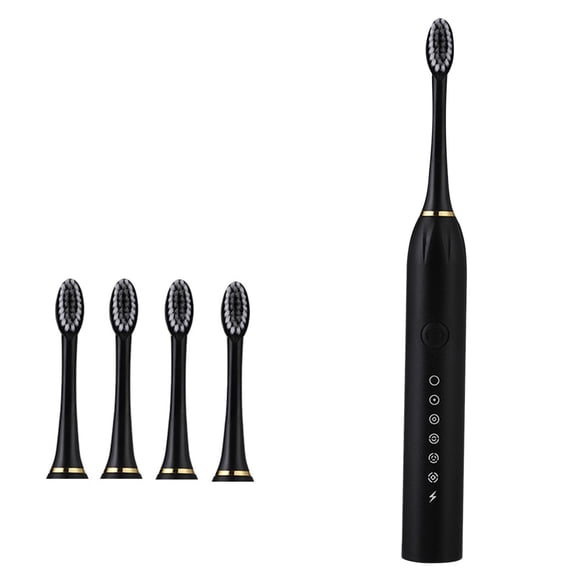 VANLOFE 6 Modes Electric Toothbrush With 4 Brush Heads Portable travel toothbrush Black