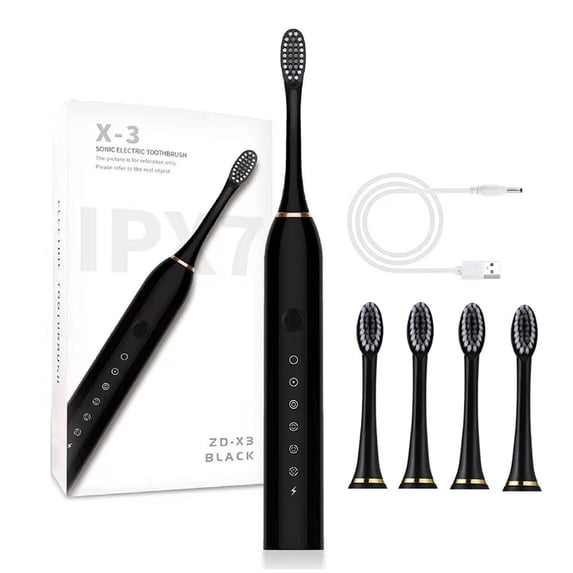 VANLOFE 6 Modes Electric Toothbrush With 4 Brush Heads Portable travel toothbrush Black