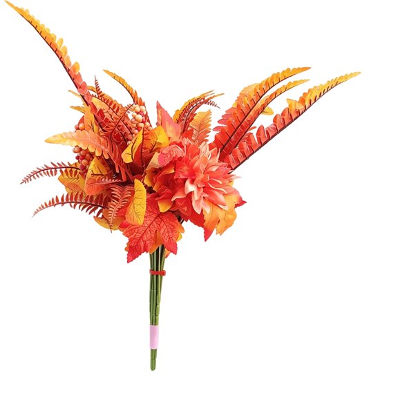 VANLOFE Artificial Fall Flower Bouquet, Autumn Floral Garden Stake, Thanksgiving Gift for Seasonal Home and Porch Decorating, 15.75 x 11.81 Inch Arrangement with Fern Leaves and Berry Accents