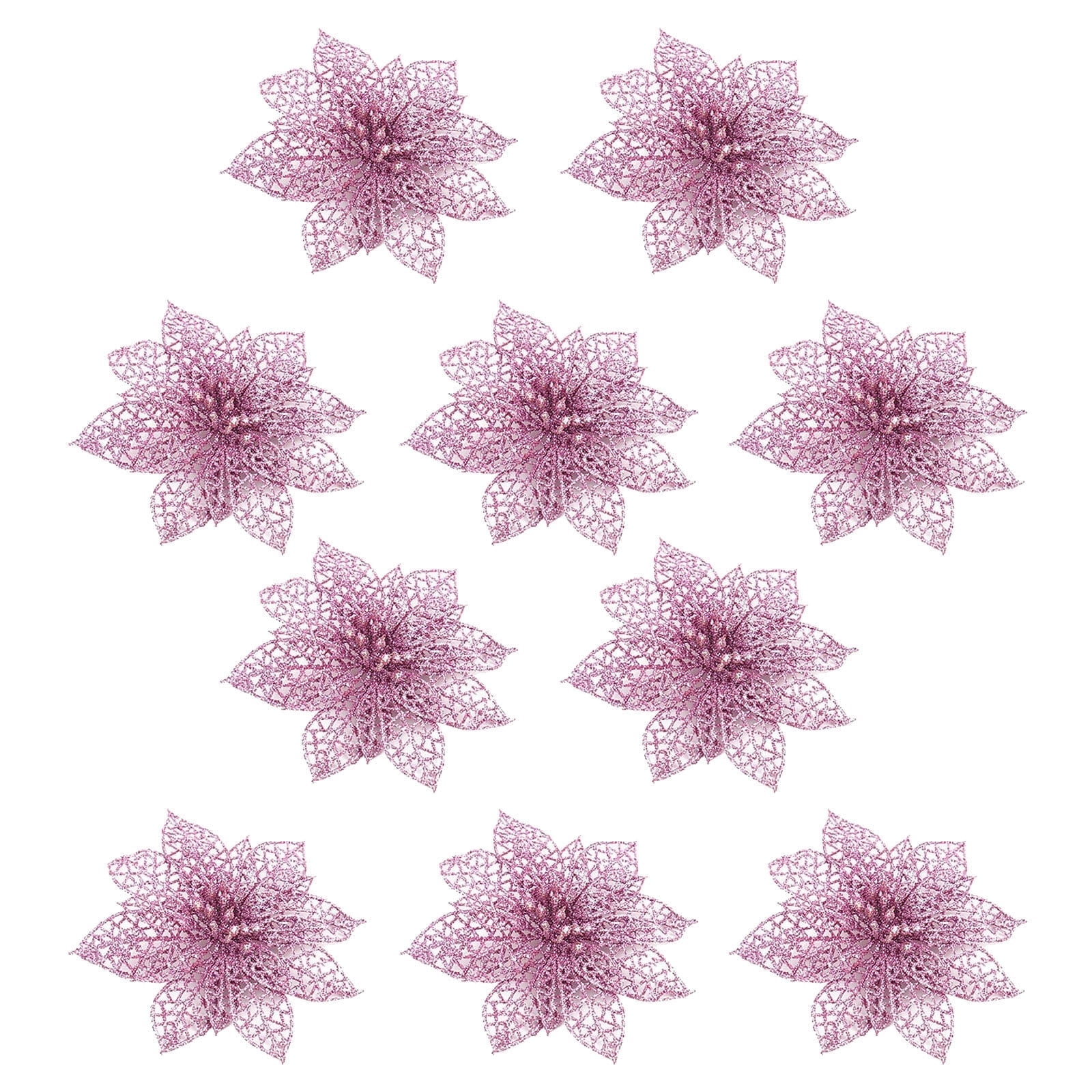 VANLOFE Christmas Decoration Supplies Pink Christmas Tree Ornaments Christmas Flower Ornament 10Pcs