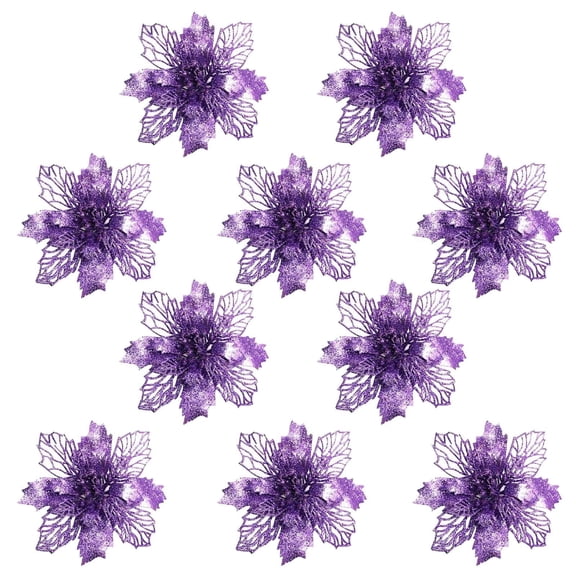VANLOFE Christmas Decoration Supplies Purple Christmas Tree Ornaments Christmas Simulation Flower Xmas Ornament 10Pcs