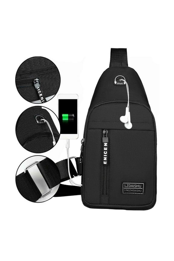 Crossbody Bag Chest Bag Shoulder Backpack with USB Charging Hole and Headphone Hole A Surprising Little Gift for Men and Women