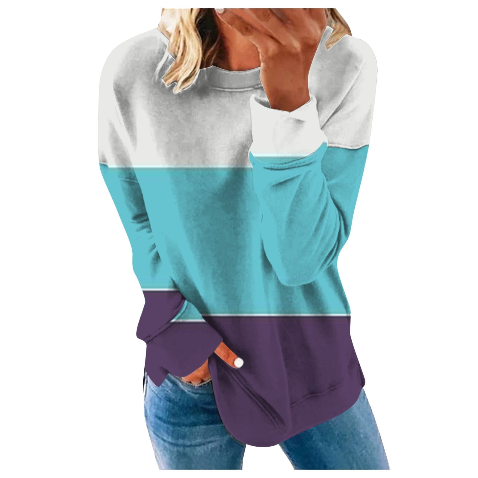 WELINCO Women's Color Block Long Sleeve Sweatshirt - Crewneck Tunic Top For Fall & Winter - View #5