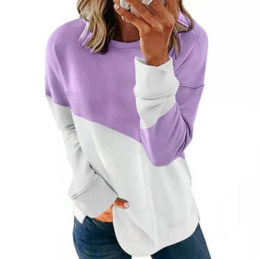VANLOFE Colorblock O-Neck Sweatshirt for Women Warm Women's Long Sleeve Sweatshirt Soft Sweatshirt XL Multi-color