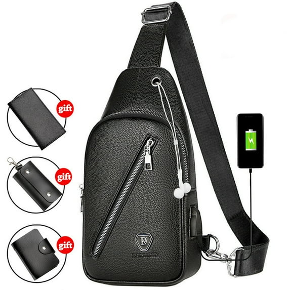 VANLOFE Crossbody Bag Chest Bag Shoulder Backpack With Charging Hole and Headphone Hole for Men and Women