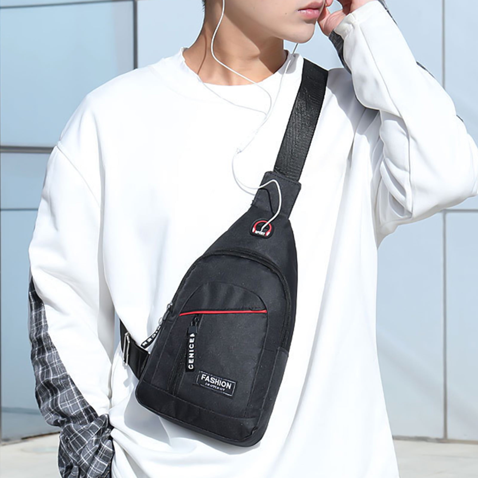 VANLOFE Crossbody Bag Chest Bag Shoulder Backpack With Headphone Hole ...