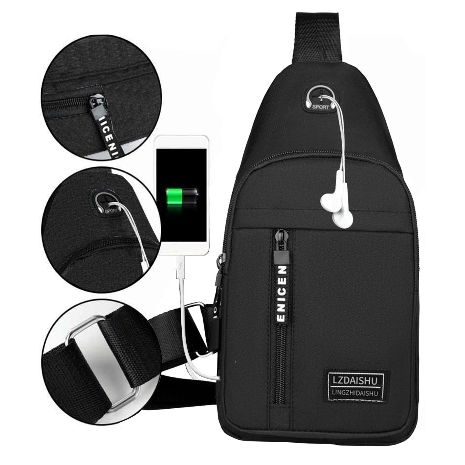VANLOFE Crossbody Bag Chest Bag Shoulder Backpack With USB Charging ...