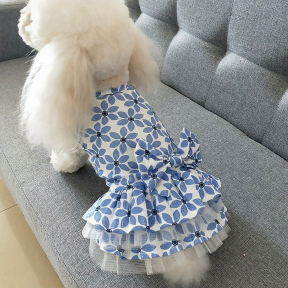 VANLOFE Dog Clothes For Small Dog Girl Dresses Printing Dog Clothes Spring And Summer Thin Skirt Pet Clothes Cute Bow Shawl Skirt Teddy