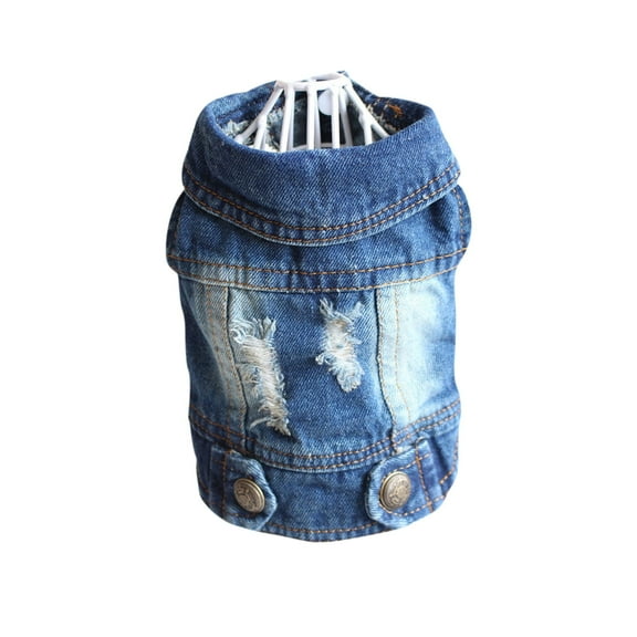 VANLOFE Dog Clothes Pet Clothes Teddy Bomei Dog Spring And Summer Clothes Spring And Summer Denim Vest Broken Hole Denim Vest