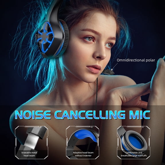 VANLOFE Earphone Around-Ear Bass Gaming Headset Surround Sound Headphones With Noise Cancelling Microphone RGB Lights