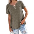 thumbnail image 1 of VANLOFE Fashion Print T-Shirts Dark Gray Blouses for Women Gift for Daughter Women Fashion Solid Color V-Neck Button T-shirt Tops Short Sleeve Loose Blouse, 1 of 1