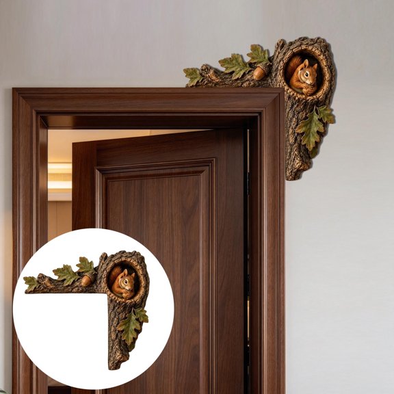 VANLOFE Forest Animal Corner Topper, Wooden Tree Hollow Door Decor, Christmas Gift for Woodland Entryway and Interior Frame Styling, 7.87 x 7.87 Inch Shaped Ornament with Foliage Illustration