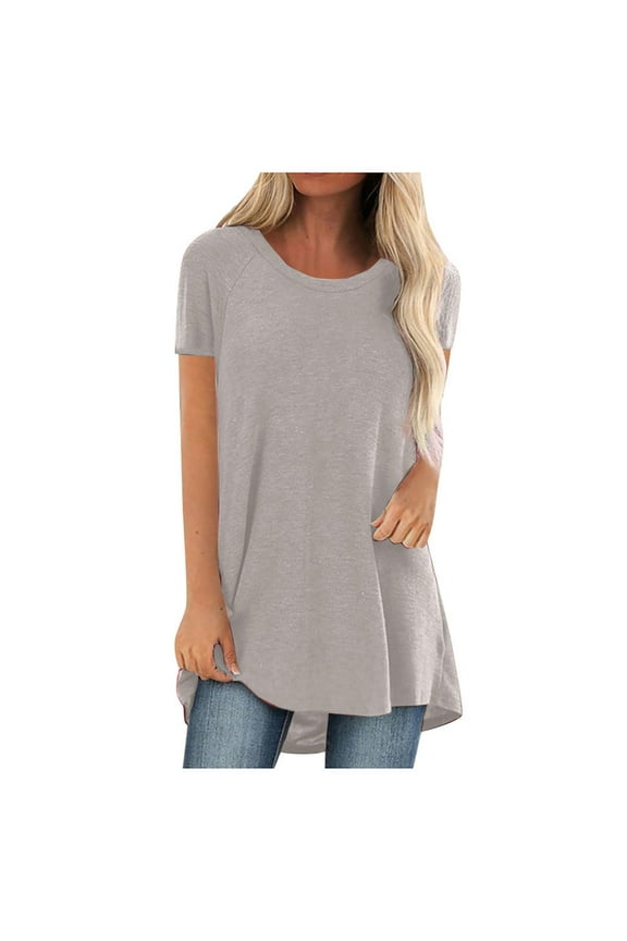 Gray Women's Long Shirt Short Sleeve T-Shirt Oversize Tops Large Sizes Summer O-Neck Casual Loose Blouse Casual Basic Tee Tunic Tops