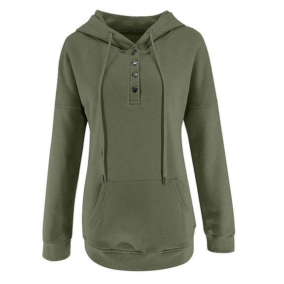 VANLOFE Half Boutton Womens Hoodies Drawstring Hooded Sweatshirts for Woman With Pocket S-2XL
