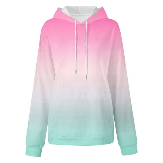 VANLOFE Hoodies for Women Casual Gradient Printing Long Sleeve Sweaters Boat Neck Drawstring Oversize Hooded Loose Pullover Elastic Tops for Women (Green,XL)