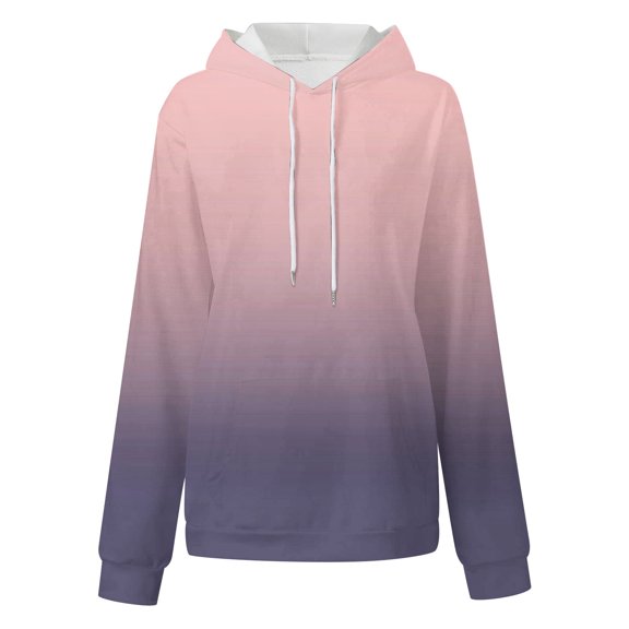 VANLOFE Hoodies for Women Casual Gradient Printing Long Sleeve Sweaters Boat Neck Drawstring Oversize Hooded Loose Pullover Elastic Tops for Women （Pink,M）