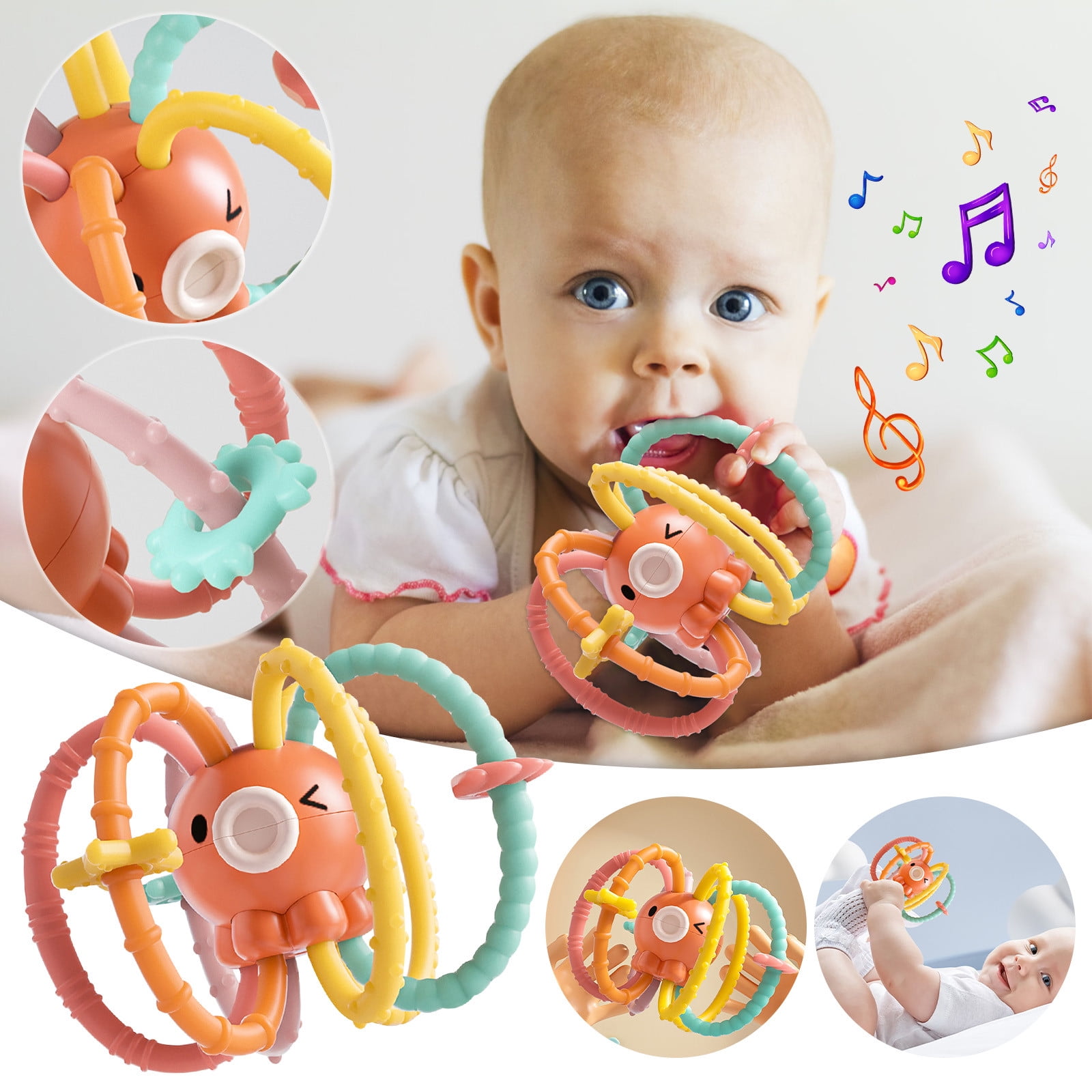 VANLOFE Baby Teether Molar Toy, Handball Toy Rattle Bed Bell, Safe