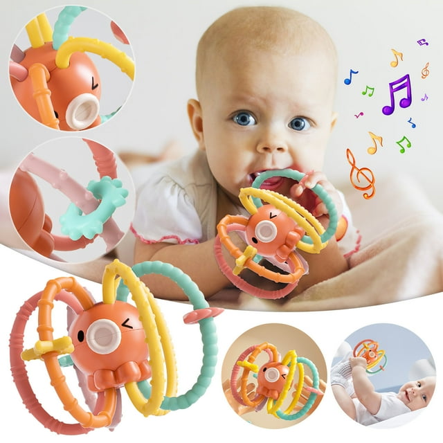 VANLOFE Baby Teether Molar Toy, Handball Toy Rattle Bed Bell, Safe Silicone Toy for Babies 03