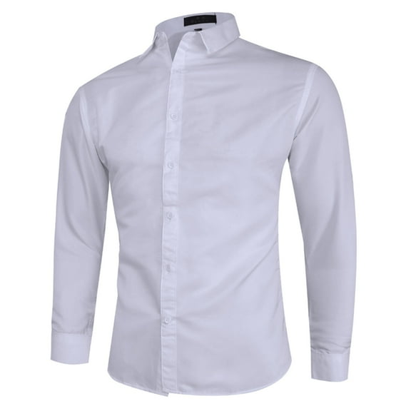 VANLOFE Long Shirts for men Men's Style Fashion Pure Long Sleeve Shirt Fashion Comfortable Blouse White Long Sleeve Turndown Collar Blouse & Shirt