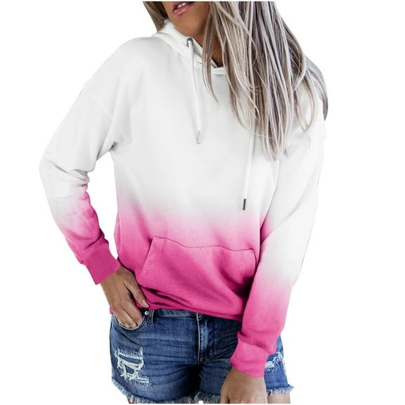 VANLOFE Long Sleeve Fashion Gradient Color Women's Sweater for Winter All-match Winter Pullover Hoodie for Women Daily Pullover Hoodie Young Sweater L Hot Pink