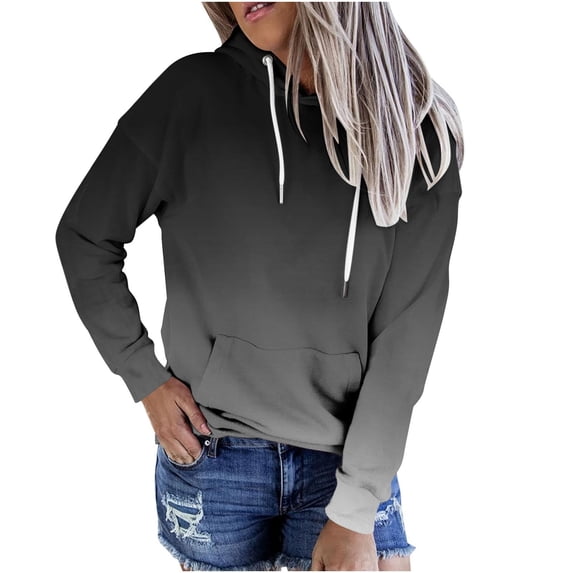 VANLOFE Long Sleeve Fashion Gradient Color Women's Sweater for Winter All-match Winter Pullover Hoodie for Women Daily Pullover Hoodie Young Sweater XL Black