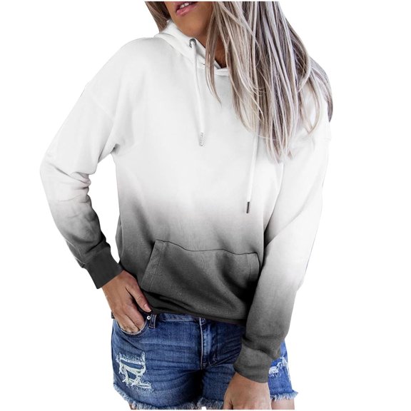 VANLOFE Long Sleeve Fashion Gradient Color Women's Sweater for Winter All-match Winter Hoodie for Women Daily Hoodie Young Sweater 2XL Black