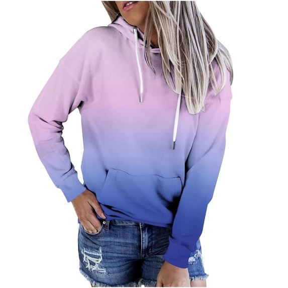 VANLOFE Long Sleeve Fashion Gradient Color Women's Sweater for Winter All-match Winter Hoodie for Women Daily Hoodie Young Sweater S Light Blue
