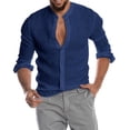 thumbnail image 1 of VANLOFE Long Sleeve Shirts Fashion Man Button V-Neck Long Sleeve T-Shirt Autumn Solid Loose Blouse Tops Navy Long Sleeve V-Neck Blouses & Shirts, 1 of 6