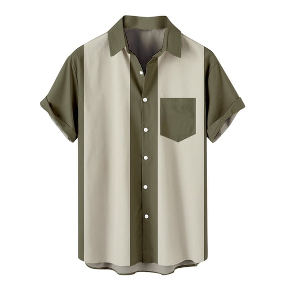 VANLOFE Mens Shirts Khaki Mens Graphic Tees Men Casual Buttons Print With Pocket Turndown Short Sleeve Shirt Blouse
