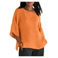 thumbnail image 1 of VANLOFE O-Neck T-Shirts Orange Shirts for Women Women's Summer Fashion Cropped Sleeves Round Neck Cotton Line Loose Shirt Blouse, 1 of 7