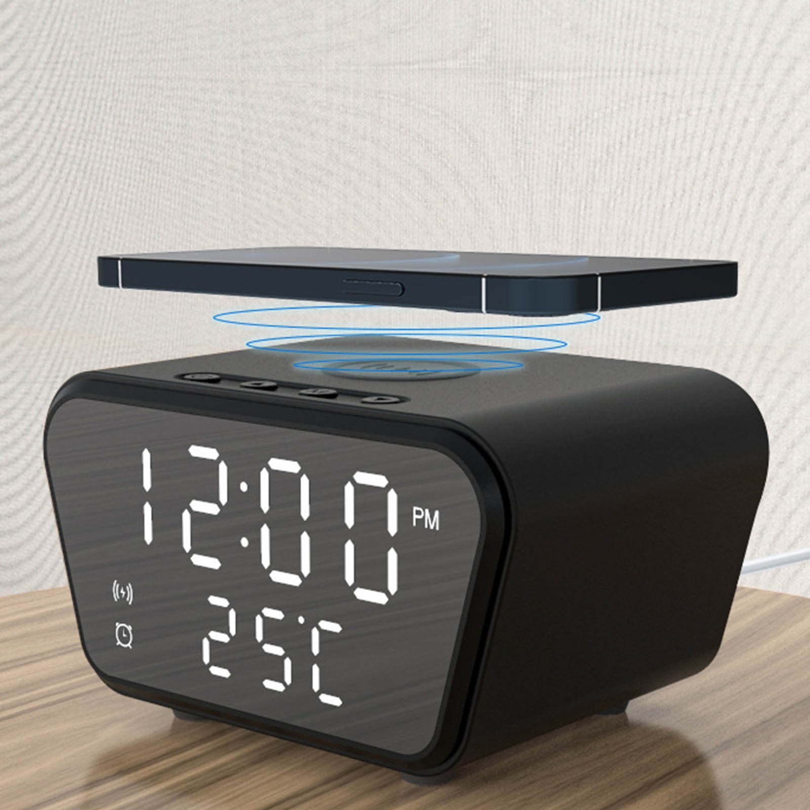 VANLOFE Phone Holder Wireless Charger Clock LED Digital Alarm Clock Temperature Chargers 15W