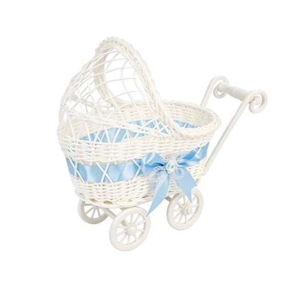 VANLOFE Pram-Shaped Candy Basket, Faux Rattan Flower Holder, Decorative ...